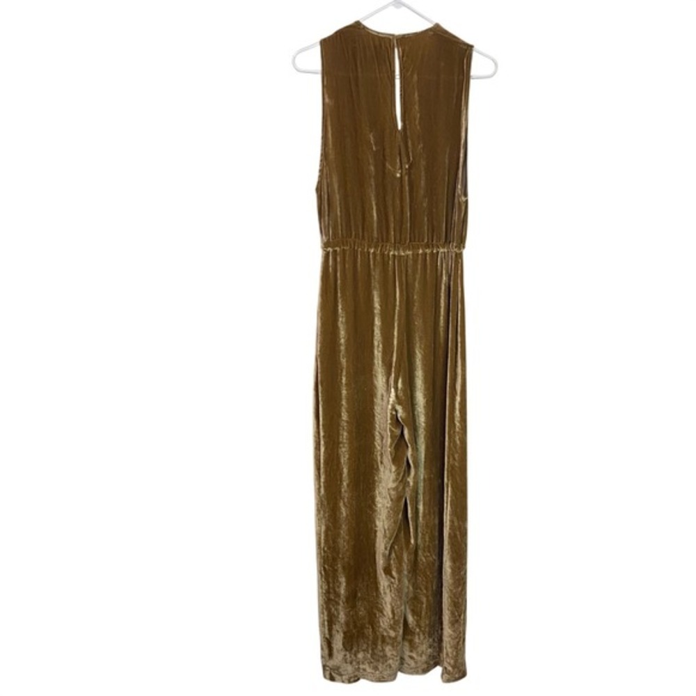 Reformation Gold Holland Velvet Deep V Neck Wide Leg Jumpsuit Sleeveless Size S - Picture 7 of 11